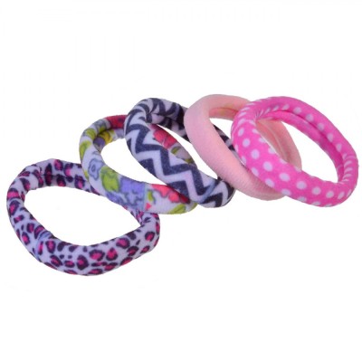 Set Elastice Păr Copii, Frotte, Model Leopard Flori Zig-Zag, Multicolor, 5 Bucăți foto