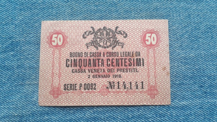 50 Centesimi 1918 Italia / Ocupatie Austria WW1 / Casa Veneta dei Prestiti 14141