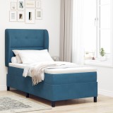VidaXL Pat cu arcuri cu saltea Albastru &icirc;nchis 90 x 190 cm Catifea