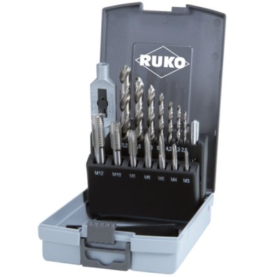 Set burghie HSS-G tip N si tarozi manuali cu executia filetului dintr-o singura operatie HSS-G compus din 15 piese RUKO 245004RO HardWork ToolsRange foto