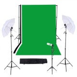 Cumpara ieftin Kit studio,foto,lumini,3 umbrele,suport fundal 2x3m,3 panze fundal multicolore + 3 becuri 45W, Dactylion