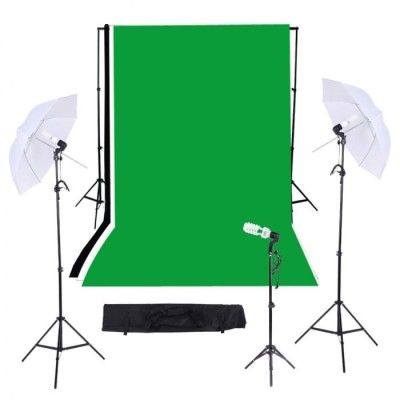 Kit studio,foto,lumini,3 umbrele,suport fundal 2x3m,3 panze fundal multicolore + 3 becuri 45W foto
