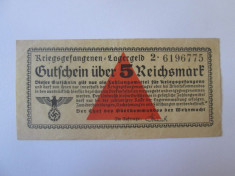 Rara! 5 Reichsmark 1939-1945,bancnota circulata in lagarele prizonieri Germania foto