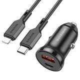 Cumpara ieftin Incarcator Auto Borofone Bz18a Dual Usb A Qc 18w Usb C Pd 20w Cu Cablu Type C - Compatibil Cu iPhone - Negru