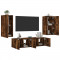 vidaXL Unități de perete TV cu LED-uri, 4 piese, stejar fumuriu, lemn