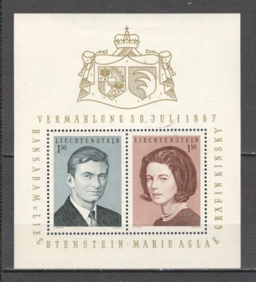 Liechtenstein.1967 Nunta Printului Hans Adam cu Contesa Marie-Bl. SL.27 foto