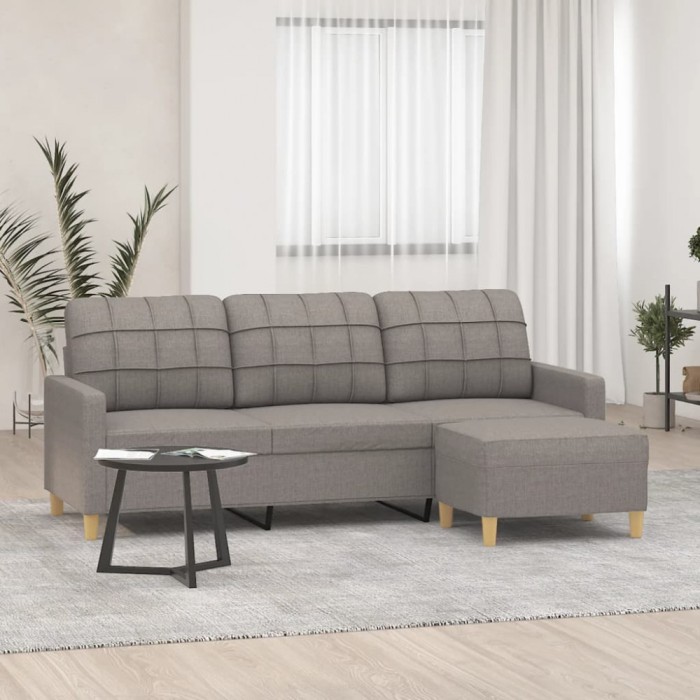 Gossi canapea cu 3 locuri si taburet, taupe, 180 cm, material textil