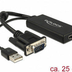 Convertor VGA la HDMI cu Audio Negru, Delock 62668