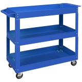 DURHAND Cărucior pentru Scule cu 3 Niveluri din Oțel cu Margini &Icirc;nalte și 4 Roți Pivotante, 83 x 35.3 x 76 cm, Albastru | Aosom Romania