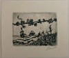 Lucrare gravură semnată, 14x12 / 9x7, artist roman, atasata la o felicitare format mare de la Academia de Artă, artă rom&acirc;nească, Nud, Cerneala, Abstract