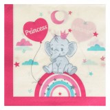 Set șervețele de Masă, Elefant Curcubeu Princess, Multicolor, 33x33cm, 12 Bucăți, 2 Straturi