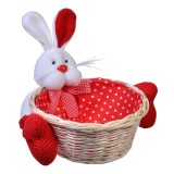 Cos Decorativ de Paste din Paie cu Iepure 3D, Rosu si Alb, &Oslash;19x9cm, CMCLASS