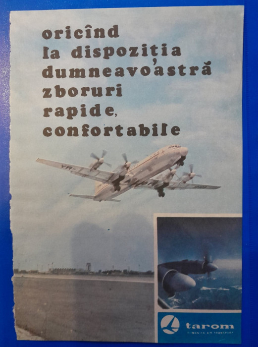 1988 Reclamă TAROM comunism 24x16 cm epoca aur transport aerian avion aeronava