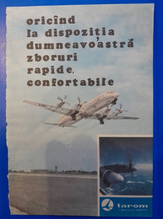 1988 Reclamă TAROM comunism 24x16 cm epoca aur transport aerian avion aeronava