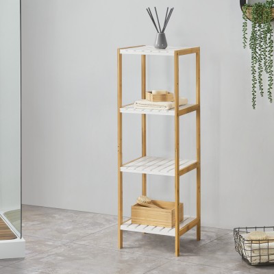 Raft uz casnic din bambus Balsfjord 110 cm cu 4 polite depozitare natur/alb [en.casa] HausGarden Leisure foto