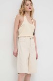 Won Hundred pantaloni scurți din bumbac culoarea bej, uni, high waist 2891-15147