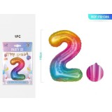 Baloane aniversare PartyGo cifra 2, 40cm, curcubeu
