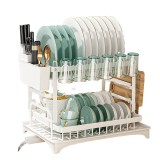 Cumpara ieftin Scurgator de vase, etajat, cu suport cutite, tacamuri, tocator, tava scurgere, 42.4 x 29 x 30 cm, metal si plastic, alb
