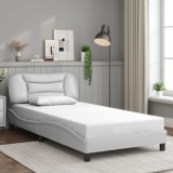 VidaXL Cadru de pat cu tăblie, alb, 100x200 cm, piele ecologică