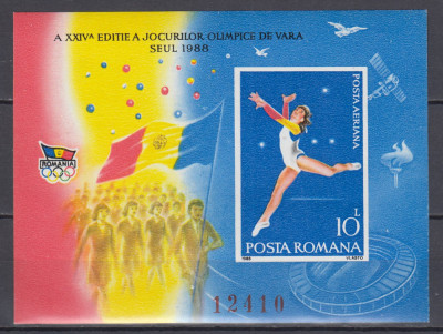 ROMANIA 1988 LP 1209 J. O. DE VARA SEUL - OLIMPIADA COLITA NEDANTELATA MNH foto