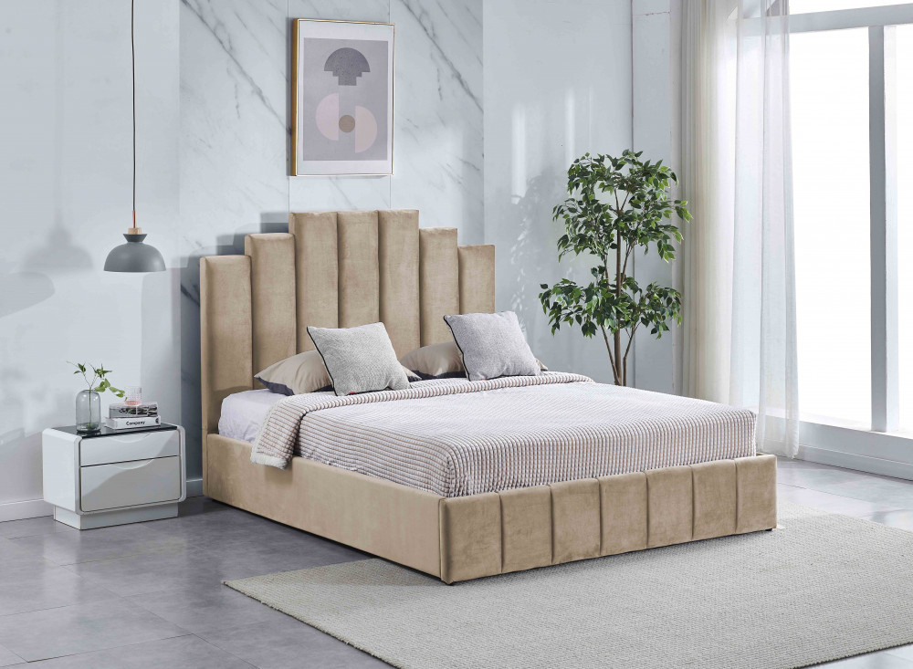 Pat dormitor tapitat cu catifea model Cadiz somiera inclusa 180x200  cm/ML2003, Pat de mijloc, Dublu | Okazii.ro