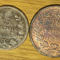 Italia - set de colectie - 5 + 10 centesimi 1862 N (Napoli) + M (Milan) - bronz