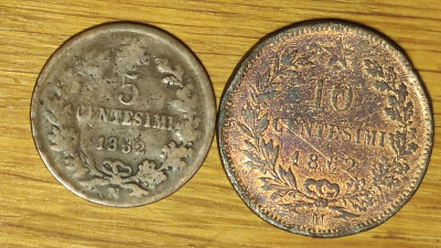 Italia - set de colectie - 5 + 10 centesimi 1862 N (Napoli) + M (Milan) - bronz foto