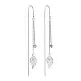 Cercei lungi argint 925, JW965, model frunza, placati cu rodiu
