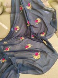 Eșarfă cu broderie model floral, Bleumarin, Marime universala