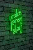 Decoratiune luminoasa LED, Wake Pray Slay, Benzi flexibile de neon, DC 12 V, Verde