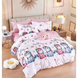 Lenjerie pat single,bumbac finet,4 piese,cearceaf normal,alba cu inorogi-A947