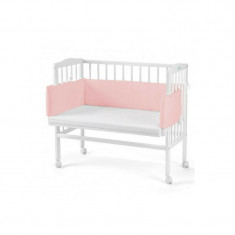 Patut suplimentar 2in1 pentru copii, Waldin, 90 cm x 55 cm, lemn de fag, vopsea certificata, roti blocabile, laterala detasabila, co-sleeping, Saltea