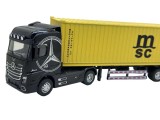 Macheta Tir Camion Mercedes Actros cu Remorca MSC - Model Metalic, Negru-Galben