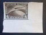 Deutsches Reich (1933) Reproducere ("Privater Nachdruck") Zeppelin 4 RM "Chicagofahrt Weltausstellung 1933" cu Margine de Colț (Neștampilat) BN1