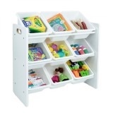 Cumpara ieftin Raft cu 9 cutii de depozitare sectiune pentru camera copiilor organizator pentru jucarii si carti din lemn - WHITE