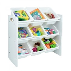 Raft cu 9 cutii de depozitare sectiune pentru camera copiilor organizator pentru jucarii si carti din lemn - WHITE
