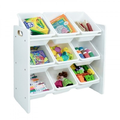 Raft cu 9 cutii de depozitare sectiune pentru camera copiilor organizator pentru jucarii si carti din lemn - WHITE foto