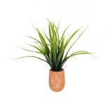 Planta decorativa artificiala cu frunze lungi si flori in ghiveci ceramic, 42 cm