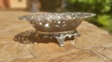 Fructiera, bol decorativ pe picior, din metal argintat, vintage