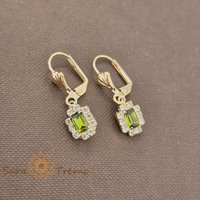 Cercei Regina Primaverii , Cristale verde crud placati aur 18K Brazilia