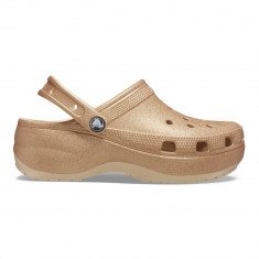 Saboți Crocs Women's Classic Platform Glitter Clog Bej - Shitake