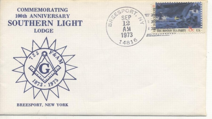 United States 1973 Masonic Cover - 100th Masonic Lodge - Breesport NY K.294