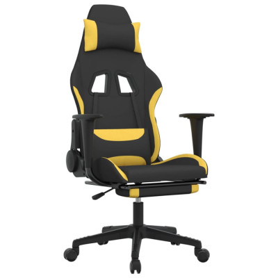 Scaun de gaming cu suport picioare, negru si galben, textil foto