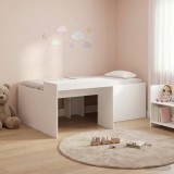 Cumpara ieftin Cadru de Pat Inalt pentru Copii cu Birou Alb 90 x 200 cm
