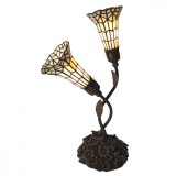 Cumpara ieftin Veioza cu baza din metal maro si abajur din sticla Tiffany 34x25x58 cm
