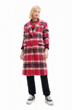 Desigual palton 23WWEWAD WOMAN WOVEN OVERCOAT femei, culoarea roz, de tranzitie, cu doua randuri de nasturi