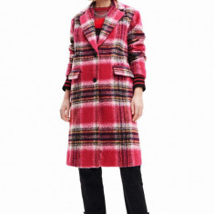 Desigual palton 23WWEWAD WOMAN WOVEN OVERCOAT femei, culoarea roz, de tranzitie, cu doua randuri de nasturi