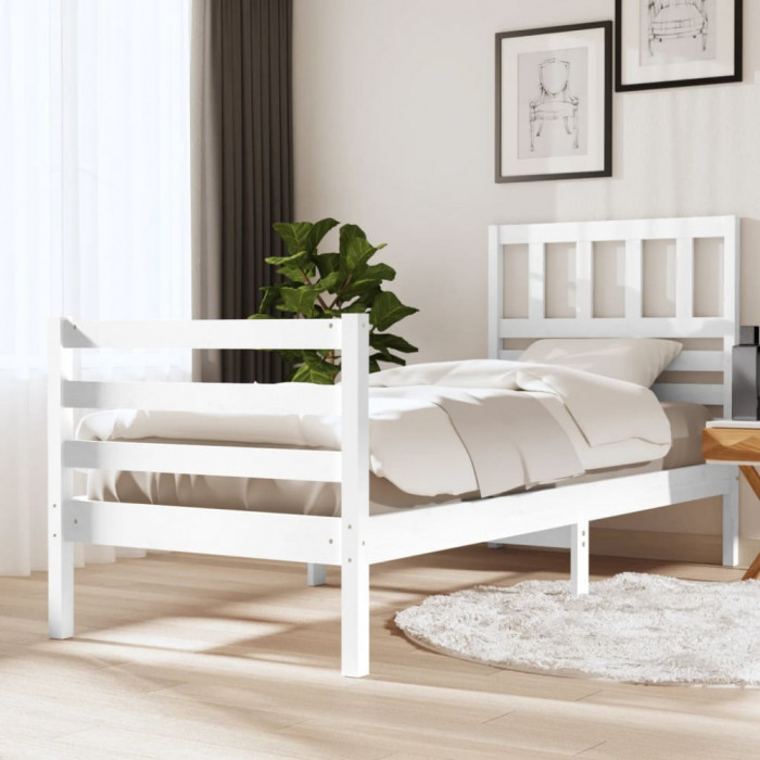 Cadru de pat single, alb, 90x190 cm, lemn masiv GartenMobel Dekor
