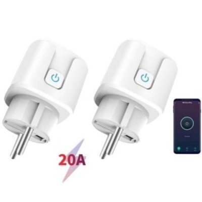 Set 2x Priza inteligenta WiFi,20 Ah, Monitorizare consum energie, conectare Alexa si Google Assistant, Alb foto