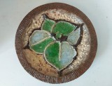 Platou decorativ din ceramică cu sticlă topită &ndash; 26 cm diametru - semnat JK - studio pottery artist made